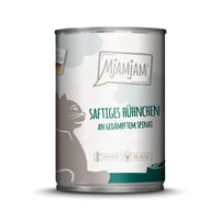 Produktbild von MjAMjAM Katzen Nassfutter Hühnchen an gedämpftem Spinat Stückchen in Sauce Getreidefrei Ohne Zucker 6x400g