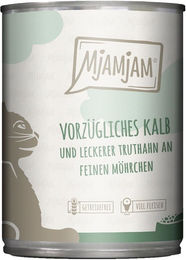Produktbild von MjAMjAM Katzen Nassfutter Kalb und Truthahn mit Möhrchen in Sauce 24x400g