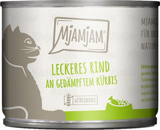 Produktbild von MjAMjAM Katzen Nassfutter Rind mit gedämpftem Kürbis Stückchen in Sauce 24x200g