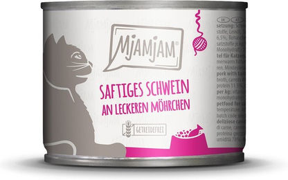 Produktbild von MjAMjAM Katzen Nassfutter Schwein an Möhrchen Stückchen in Sauce getreidefrei ohne Zucker 24x200g