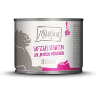 Produktbild von MjAMjAM Katzen Nassfutter Schwein an Möhrchen Stückchen in Sauce getreidefrei ohne Zucker 24x200g