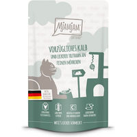 Produktbild von MjAMjAM Katzen Quetschie Kalb und Truthahn mit Möhrchen Creme 48x125g