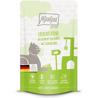 Produktbild von MjAMjAM Katzen Quetschie Rind mit gedämpftem Kürbis Creme mit hohem Fleischanteil 12x125g