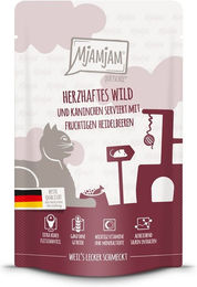 MjAMjAM Katzen-Quetschie Wild und Kaninchen mit Heidelbeeren Hoher Fleischanteil 48x125g – Bild 1 von 2