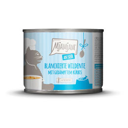 Produktbild von MjAMjAM Katzenfutter blanchierte Wildente mit Kürbis in Soße 6x185g