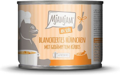 Produktbild von MjAMjAM Katzenfutter blanchiertes Hühnchen mit Kürbis in Soße 24x185g