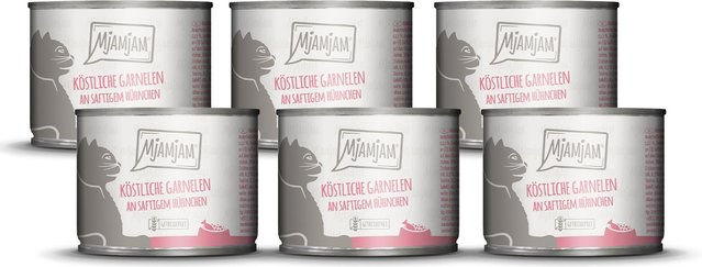 Produktbild von MjAMjAM Katzenfutter Garnelen mit Hühnchen getreidefrei ohne Konservierungsstoffe und Zucker 1200g - 6 x 200 g