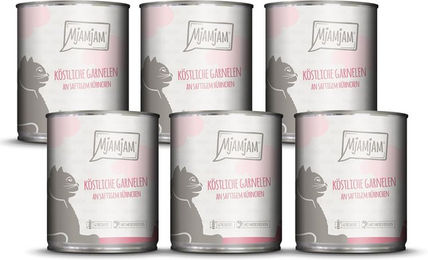 Produktbild von MjAMjAM Katzenfutter Garnelen mit Hühnchen getreidefrei ohne Konservierungsstoffe und Zucker 4800g - 6 x 800 g