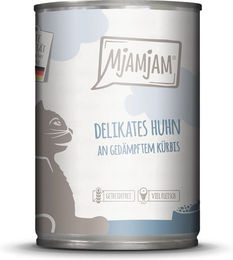 Produktbild von MjAMjAM Katzenfutter Huhn mit gedämpftem Kürbis Stückchen in Sauce getreidefrei und ohne Zucker Adult 6x400g - 6 x 400 g