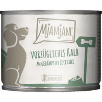 Produktbild von MjAMjAM Katzenfutter Kalb mit gedämpfter Zucchini Stückchen in Sauce mit hohem Fleischanteil 6x200g