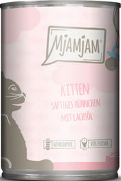 MjAMjAM Katzenfutter Kitten Huhn mit Lachsöl Stückchen in Sauce 6 x 400 g Dose getreidefrei mit hohem Fleischanteil - 6 x 400 g – Bild 1 von 5