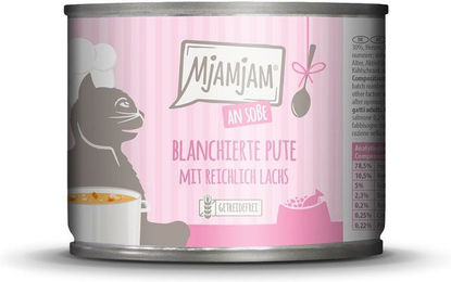 Produktbild von MjAMjAM Katzenfutter Pute mit Lachs in Sauce 24x185g