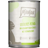 Produktbild von MjAMjAM Katzenfutter Rind mit gedämpftem Kürbis Stückchen in Sauce mit hohem Fleischanteil 24x400g