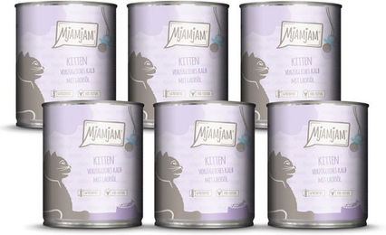 Produktbild von MjAMjAM Kitten Nassfutter Kalb mit Lachsöl getreidefrei ohne Konservierungsstoffe und Zucker 4800g - 6 x 800 g