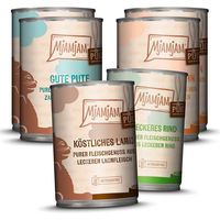 Produktbild von MjAMjAM Mixpaket Purer Fleischgenuss Katzenfutter für alle Altersstufen 24x400g