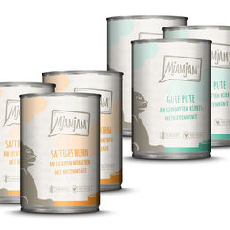Produktbild von MjAMjAM Monoprotein Katzenfutter Huhn und Pute 24x400g