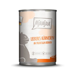 Produktbild von MjAMjAM Nassfutter für erwachsene Katzen Hühnchen mit Birne Stückchen in Sauce getreidefrei ohne Zucker 6x400g