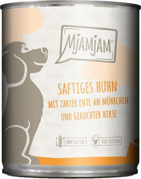 Produktbild von MjAMjAM Nassfutter für Katzen Huhn mit Ente in Sauce mit Möhrchen und Hirse 6x800g