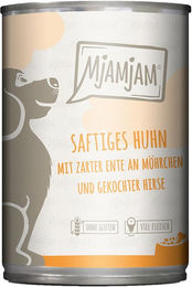 Produktbild von MjAMjAM Nassfutter für Katzen Huhn mit Ente, Möhrchen und Hirse in Sauce 6x400g