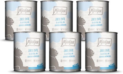 Produktbild von MjAMjAM Nassfutter für Katzen mit Ente und Geflügel an Möhrchen getreidefrei 480g - 6 x 800 g