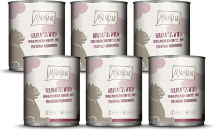Produktbild von MjAMjAM Nassfutter Wild und Kaninchen mit Heidelbeeren getreidefrei 4800g - 6 x 800 g