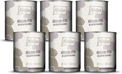 Produktbild von MjAMjAM Pferdefutter Stückchen in Sauce mit gedämpftem Kürbis getreidefrei mit hohem Fleischanteil 4800g - 6 x 800 g