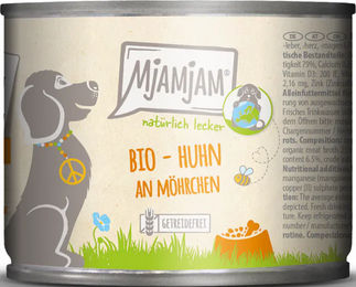 MjAMjAM Premium Hund Nassfutter Bio Huhn an Möhrchen Stückchen in Sauce Getreidefrei Adult 6 x 200 g - 200 g – Bild 1 von 8