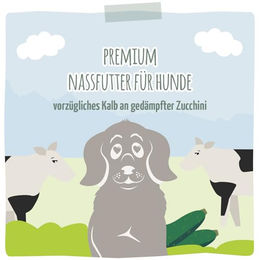 MjAMjAM Premium Hund Nassfutter Kalb mit gedämpfter Zucchini Stückchen in Sauce getreidefrei 6er Pack 6 x 800 g - 6 x 800 g – Bild 1 von 2