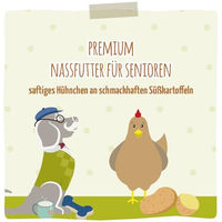 Produktbild von MjAMjAM Premium Hund Nassfutter Senior Huhn mit Süßkartoffeln Stückchen in Sauce getreidefrei glutenfrei 6x200g - 6 x 200 g