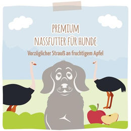 Produktbild von MjAMjAM Premium Hund Nassfutter Strauß mit Apfel Stückchen in Sauce getreidefrei Monoprotein hoher Fleischanteil 6 x 800g - 6 x 800 g