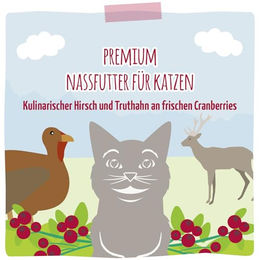 MjAMjAM Premium Katzen Nassfutter Creme Hirsch und Truthahn mit Cranberries 12er Pack 12 x 125 g getreidefrei mit hohem Fleischanteil - 12 x 125 g – Bild 1 von 2