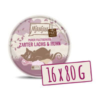 Produktbild von MjAMjAM Premium Katzen Nassfutter Lachs und Huhn Filets getreidefrei monoprotein mit hohem Fleischanteil 16 x 80 g - 16 x 80 g