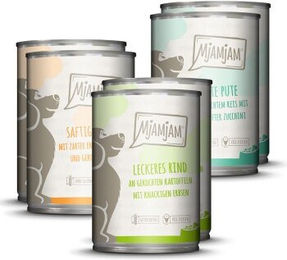 MjAMjAM Premium Nassfutter für Hunde Mixpaket I Adult Huhn Ente Rind Pute Stückchen in Sauce 6 x 400g - 6 x 400 g – Bild 1 von 7