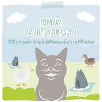 Produktbild von MjAMjAM Premium Nassfutter für Katzen Adult Ente und Süßwasserfisch mit Möhrchen getreidefrei 6 x 200 g - 200 g