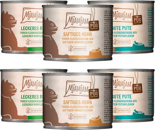 Produktbild von MjAMjAM Probierpaket Hundefutter Adult Mix aus Pute Huhn und Rind getreidefrei und ohne Zucker 6 x 200 g - 6 x 200 g