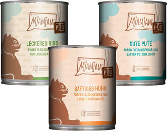 Produktbild von MjAMjAM Probierpaket Katzen Nassfutter Adult Mix aus Pute Huhn und Rind Getreidefrei Monoprotein 6 x 800 g - 6 x 800 g