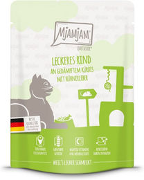 Produktbild von MjAMjAM Quetschie Creme Rind mit gedämpftem Kürbis 24x300g - 24 x 300 g