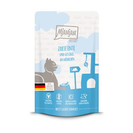 Produktbild von MjAMjAM Quetschie Hundefutter Ente und Geflügel mit Möhrchen 48x125g
