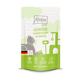 Produktbild von MjAMjAM Quetschie Hundefutter Rind mit gedämpftem Kürbis 48x125g