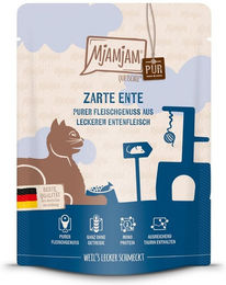 Produktbild von MjAMjAM Quetschie Purer Fleischgenuss Zarte Ente für Hunde Adult Getreidefrei mit hohem Fleischanteil 6x300g