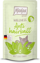 Produktbild von MjAMjAM Wellness Anti Hairball Malzpaste Huhn Nassfutter Tube 12x125g