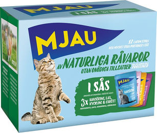 Produktbild von Mjau Cat Pouch Katzen Nassfutter Mixpaket Fleisch und Fisch in Soße getreidefrei und ohne Zucker 12 x 85 g - 12 x 85 g