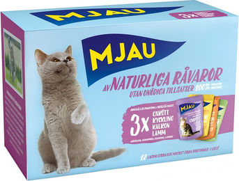 Produktbild von Mjau Cat Pouch Katzenfutter Mixpaket mit Huhn Rind Truthahn und Lamm in Gelee getreidefrei und ohne Zucker 12 x 85 g - 12 x 85 g