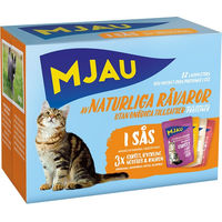 Produktbild von Mjau Katzen Nassfutter Mixpaket 12 x 85 g Fleischmenü in Soße getreidefrei und ohne Zucker
