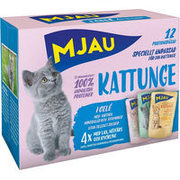 Produktbild von Mjau Kitten Pouch Mixpaket 12 x 85 g Stückchen in Gelee getreidefrei und ohne Zucker - 12 x 85 g