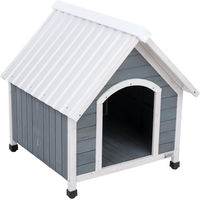 Produktbild von Modern Living Faltbare Hundehütte Kolding aus Holz für mittlere Hunde Grau Weiß Wasserabweisend L 85,7 x B 77,5 x H 86,5 cm