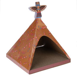 Produktbild von Modern Living Katzenzelt Idaho mit Kratzbrett aus Pappe in Braun 45 x 45 x 55 cm