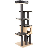 Produktbild von Modern Living Kratzbaum Chelsea aus Holz in Grau und Beige mit Häuschen und Bett Höhe 185 cm