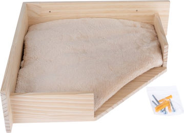 Modern Living Wandliegebett Serra Katzenbett zur Wandmontage aus Holz in Natur/Beige mit Liegekissen 44x44x12 cm – Bild 1 von 3