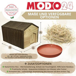 MODO24 Igelhaus aus FSC Holz mit Labyrintheingang und wetterfestem Dach in Natur unbehandelt 25x36x27 cm – Bild 1 von 7